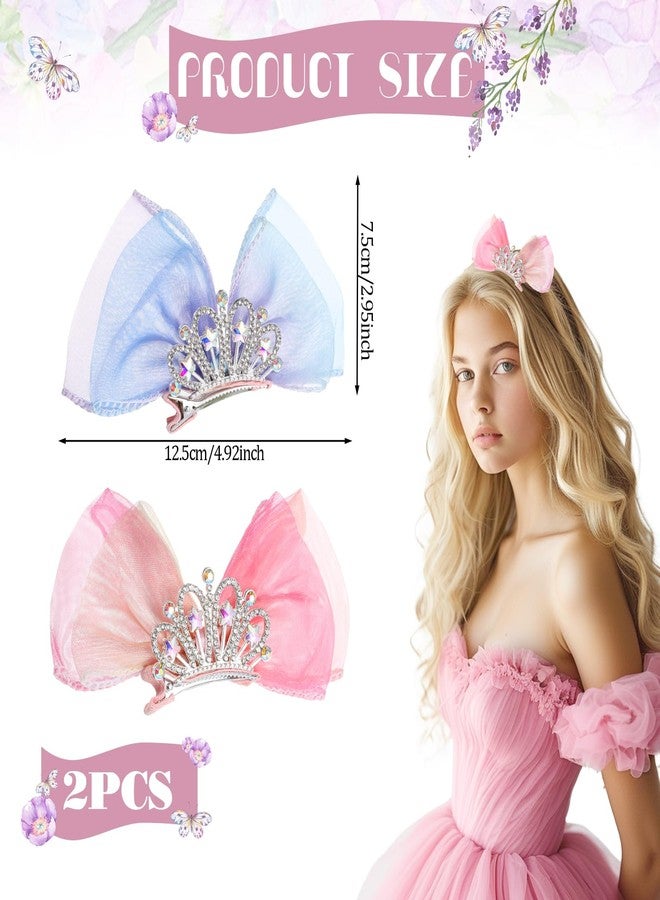 Apausvcm 2 Pcs Crown Bow Hair Clips, Cute Diamond Crown Hair Barrettes Sparkly Princess Hair Pin Hair Styling Accessories for Girls Toddlers Kids - Image 2